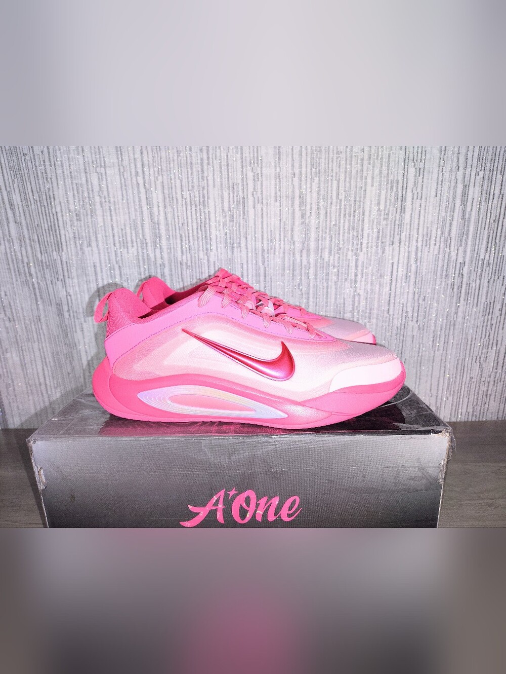 Nike A'ja Wilson A'One Pink Aura Sneakers.